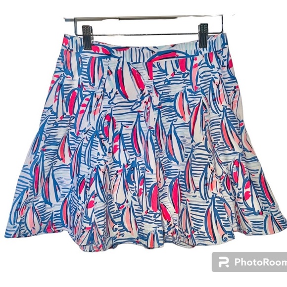 Lilly Pulitzer Ava Skirt, Size 2, Red Right Return print. Sailboats. - Picture 2 of 8